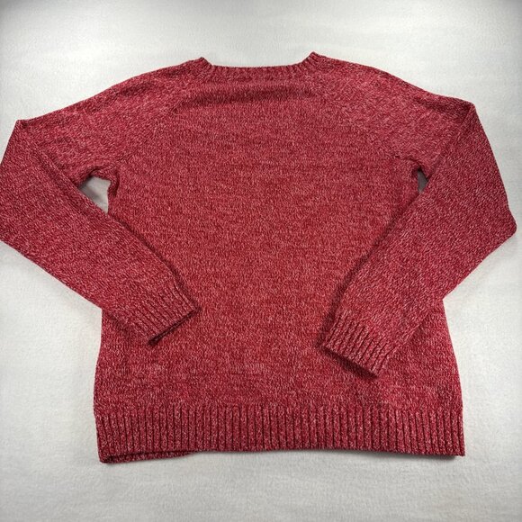 Lands' End Drifter Sweater Cable Cross Hatch Knit Womens Large 14-16 Red & White - Picture 7 of 9